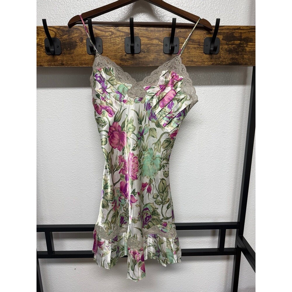 vintage Victoria’s Secret floral lingerie slip dress mini gown gold label Sz Sm
